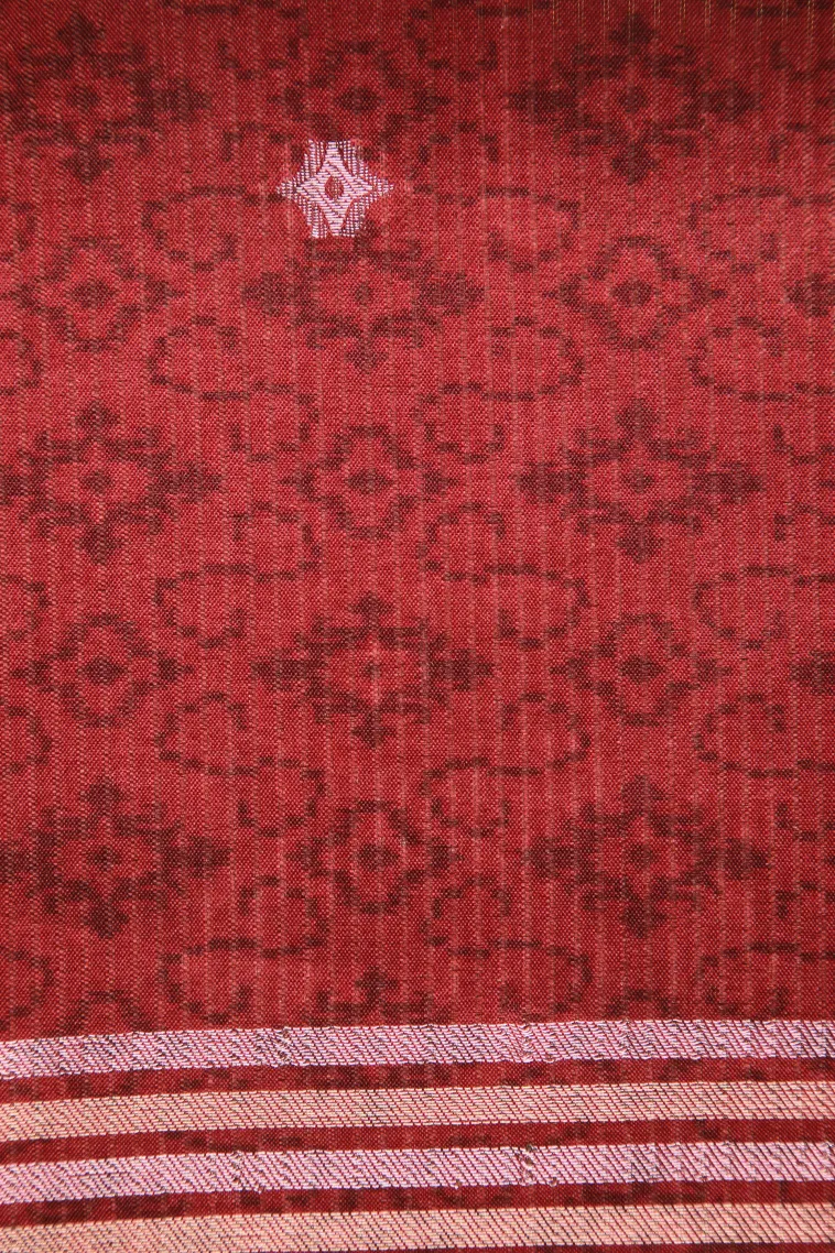 Dawn Red Tussar Saree Without Zari With Floral Patterns view 3