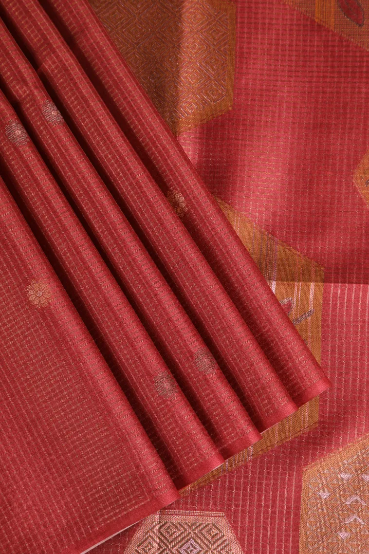 Dawn Red Tussar Saree Without Zari With Floral Patterns