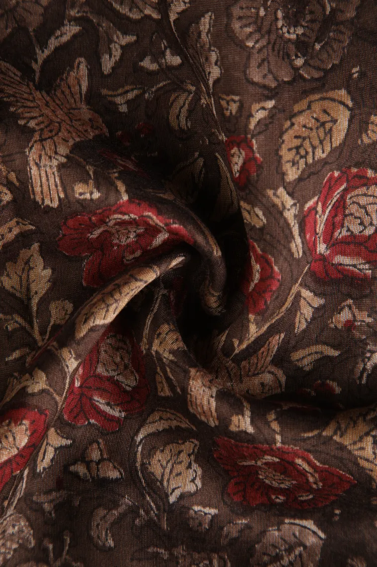 Peanut Brown Chanderi Cotton Sarees with Copper Zari Floral Patterns view 4