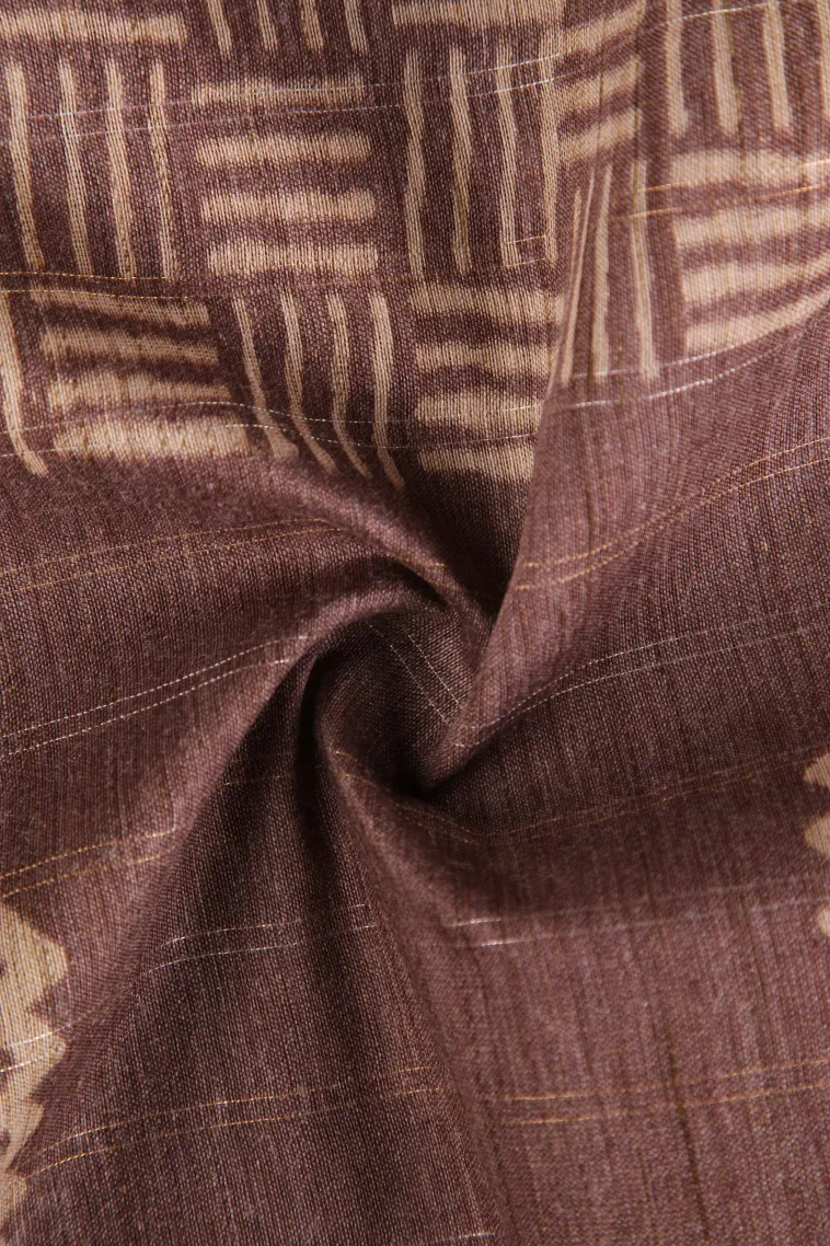 Caramel Brown Semi Tussar Silk with Gold And Silver Zari Geometric Shapes view 4