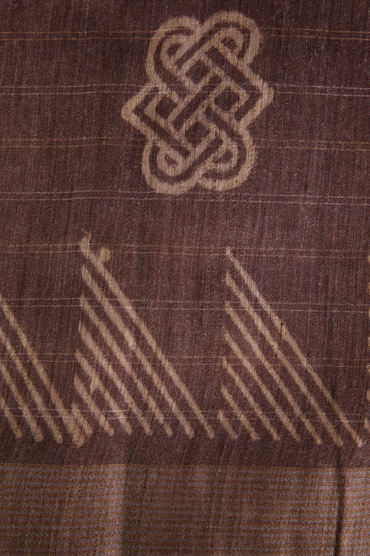 Caramel Brown Semi Tussar Silk with Gold And Silver Zari Geometric Shapes view 3