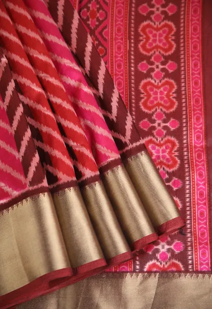 Hot Pink Tussar Saree with Gold Zari Jamandery Pattern