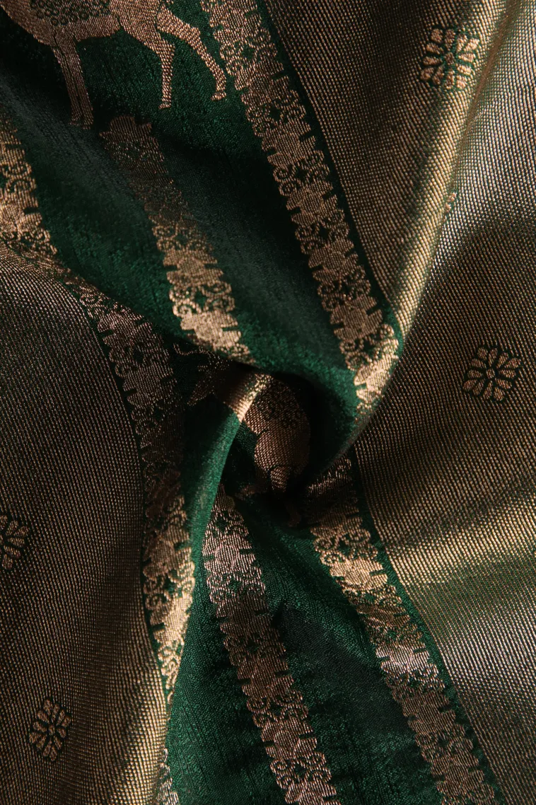 Seaweed Green Banaras Sarees with Gold Zari Animal Mottif view 4