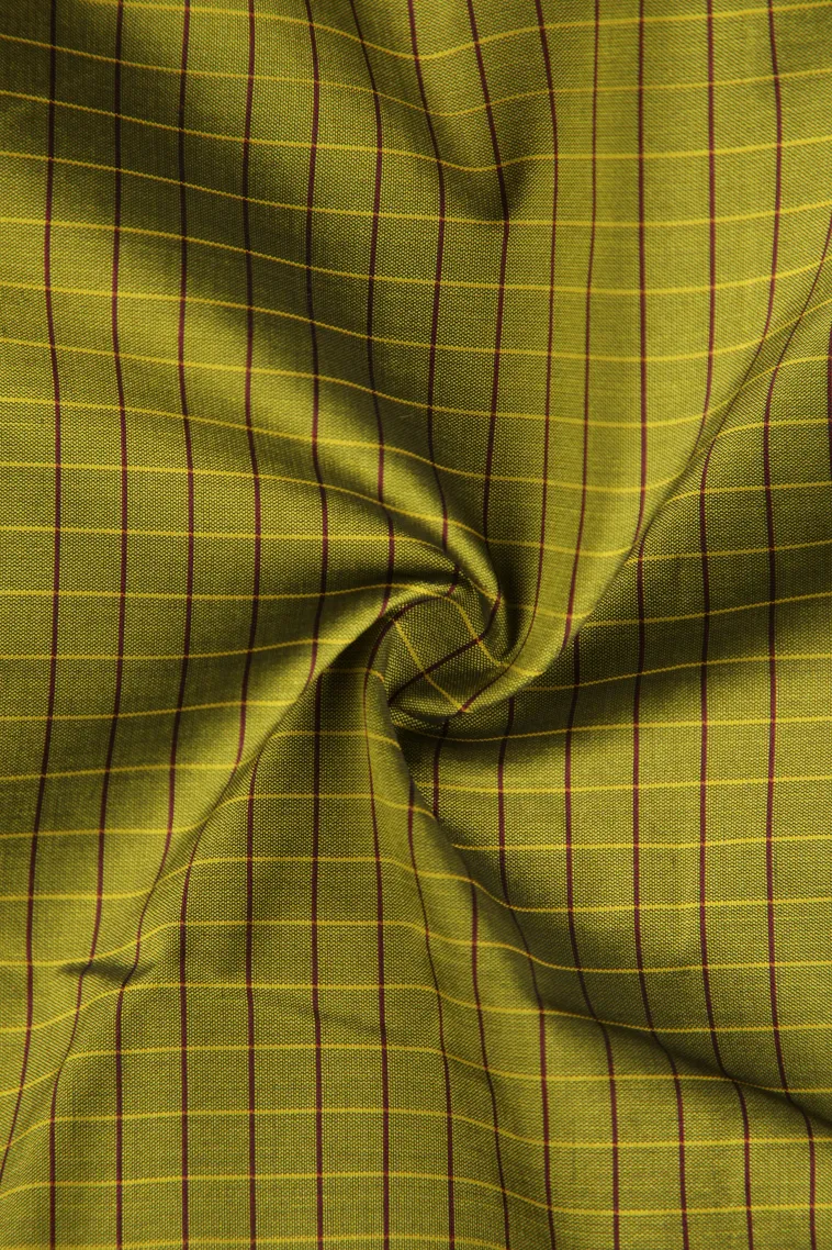 Olive Green Soft Silk Saree with Gold Zari Checks view 4