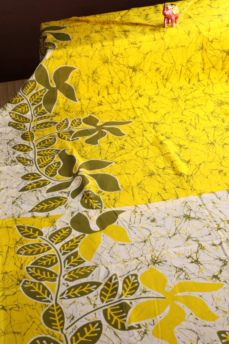 Lemon Yellow Mul Mul Cotton Without Zari With Floral Patterns view 2