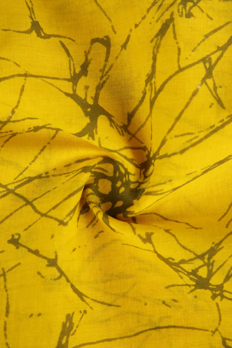 Lemon Yellow Mul Mul Cotton Without Zari With Floral Patterns view 4