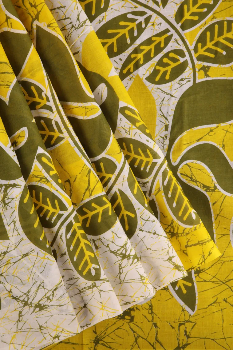 Lemon Yellow Mul Mul Cotton Without Zari With Floral Patterns