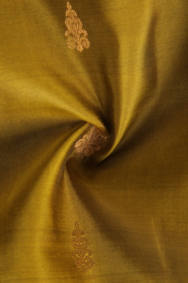 Olive Green Soft Silk Saree with Gold Zari Buttis (small Dots Or Motifs) view 4