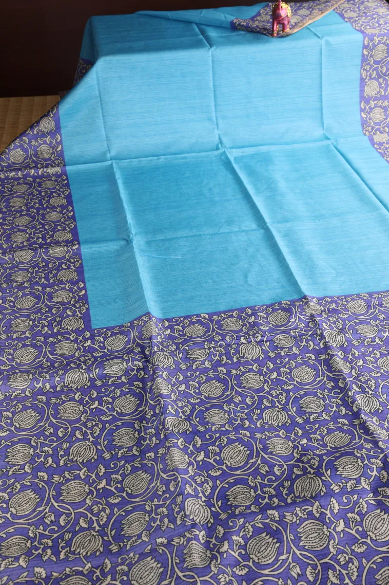 Cerulean Blue Fancy Saree with Thread Zari Plain With Border view 2