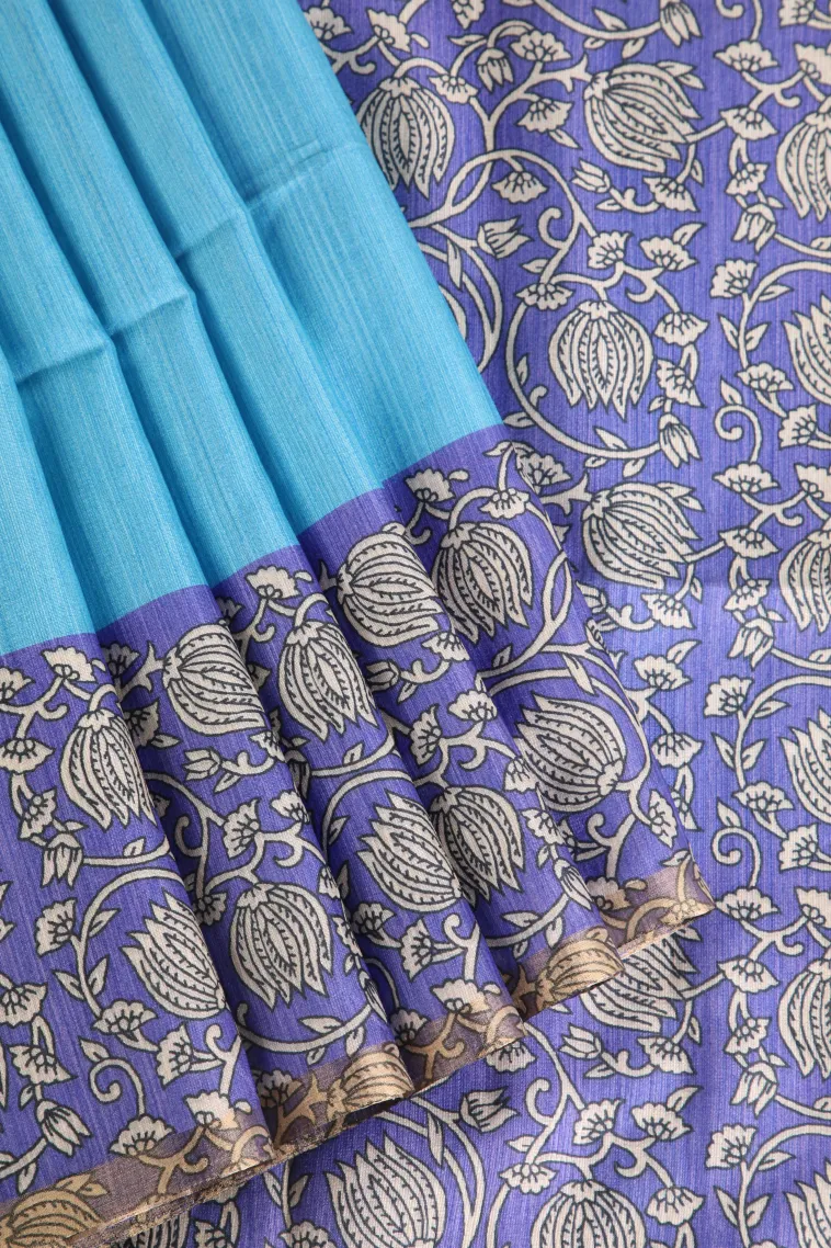 Cerulean Blue Fancy Saree with Thread Zari Plain With Border