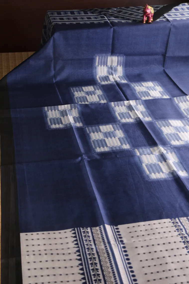 Indigo Blue Tussar Saree with Antic Zari Jamandery Pattern view 2