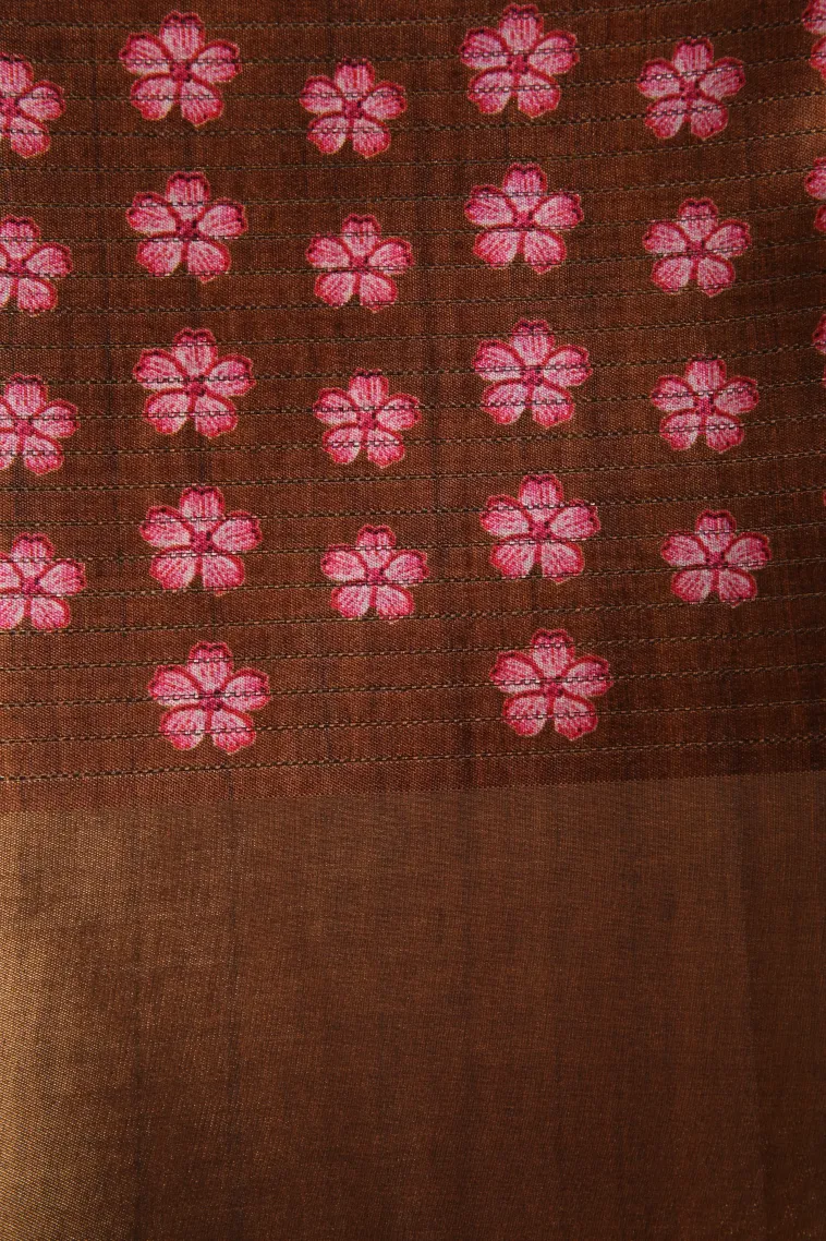 Lemon Yellow Tussar Saree with Copper Zari Small Checks Pattern view 3