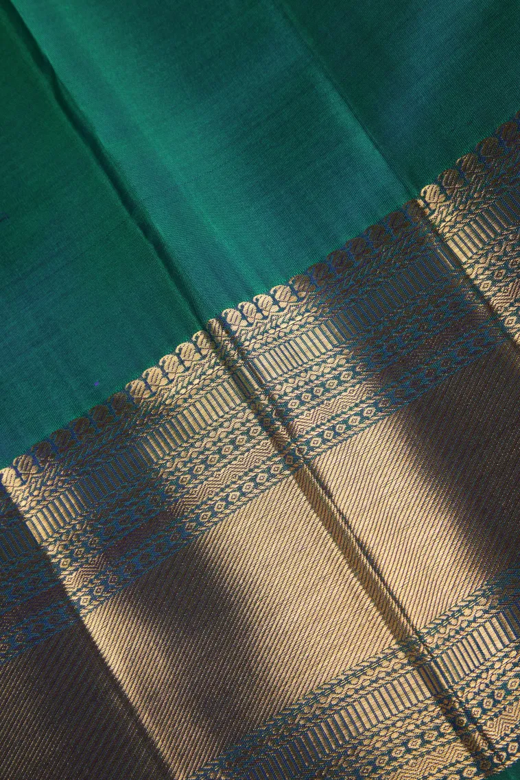 Teal Blue Kanchipuram Silk Sarees with Gold Zari Floral Patterns view 3