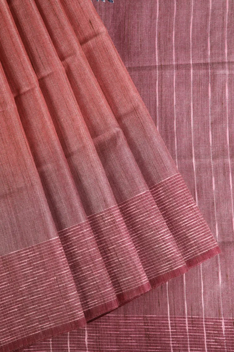 Peach Pink Semi Tussar Silk Without Zari With Plain view 1