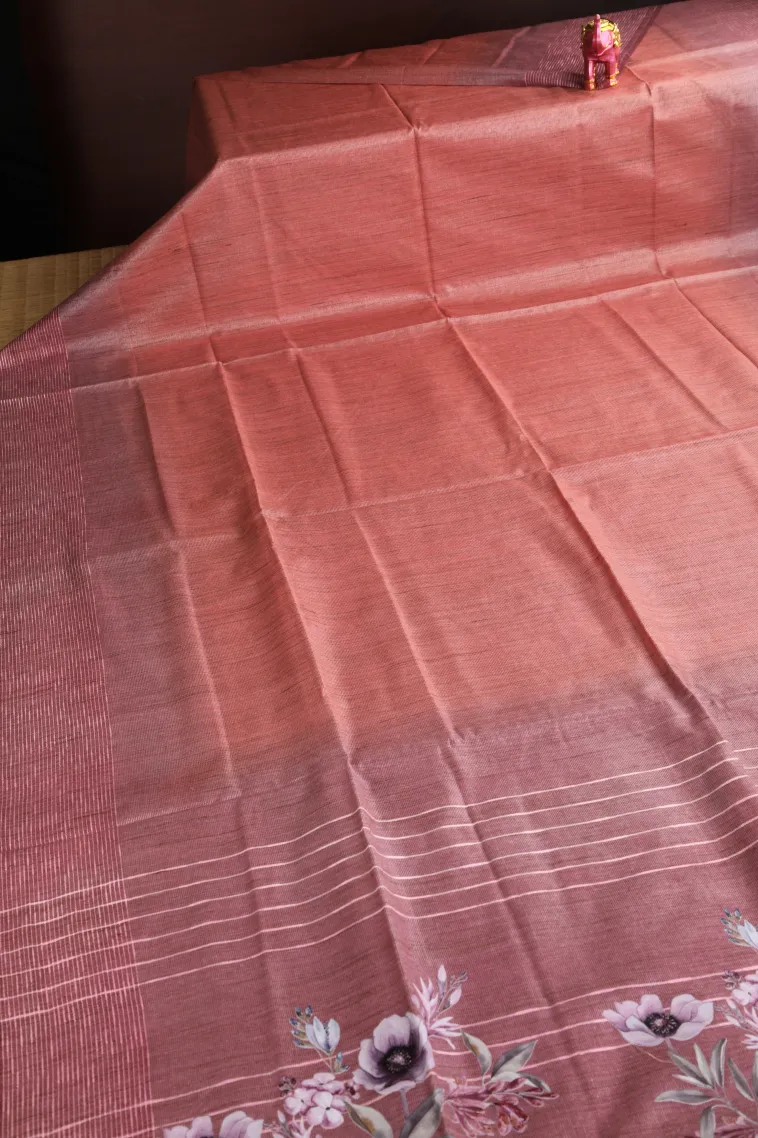 Peach Pink Semi Tussar Silk Without Zari With Plain view 2
