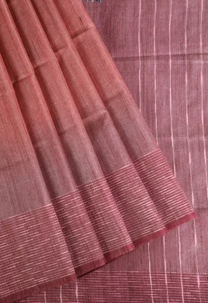 Peach Pink Semi Tussar Silk Without Zari With Plain