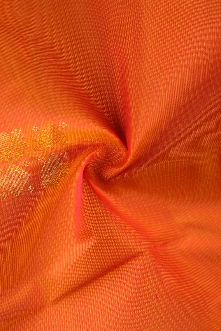Carrot Orange Soft Silk Saree with Gold Zari Peacock Motifs view 4