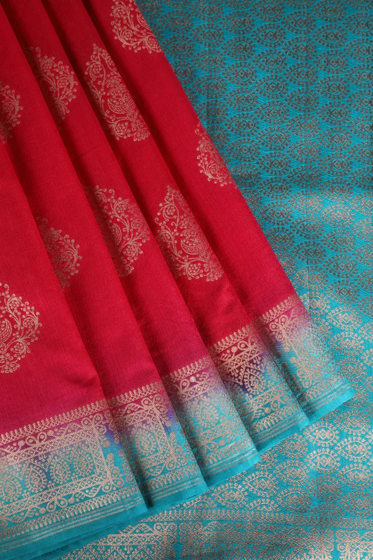 Strawberry Pink Banaras Sarees with Gold Zari Puttas