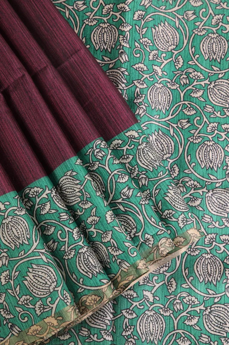 Currant Red Fancy Saree Without Zari With Plain view 1