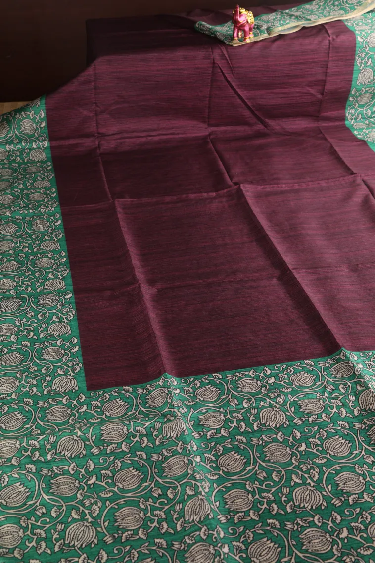Currant Red Fancy Saree Without Zari With Plain view 2