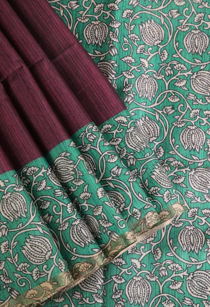 Currant Red Fancy Saree Without Zari With Plain
