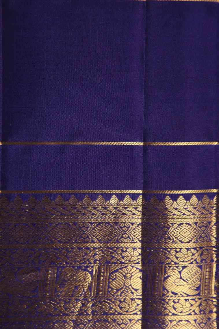 Fire Orange Kanchipuram Silk Sarees with Gold Zari Checks And Puttas view 3