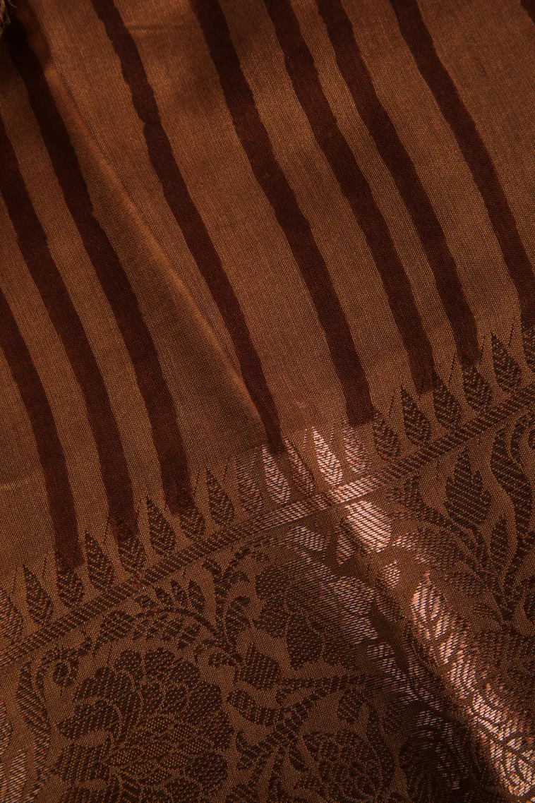 Tawny Brown Chanderi Cotton Sarees with Copper Zari Geometric Shapes view 3