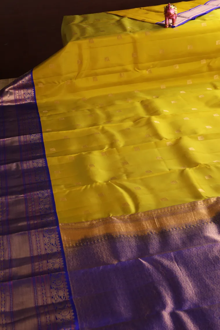 Lemon Yellow Soft Silk Saree with Gold Zari Buttis (small Dots Or Motifs) view 2