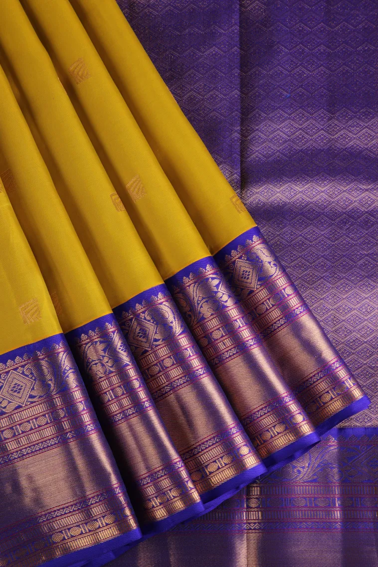 Lemon Yellow Soft Silk Saree with Gold Zari Buttis (small Dots Or Motifs)