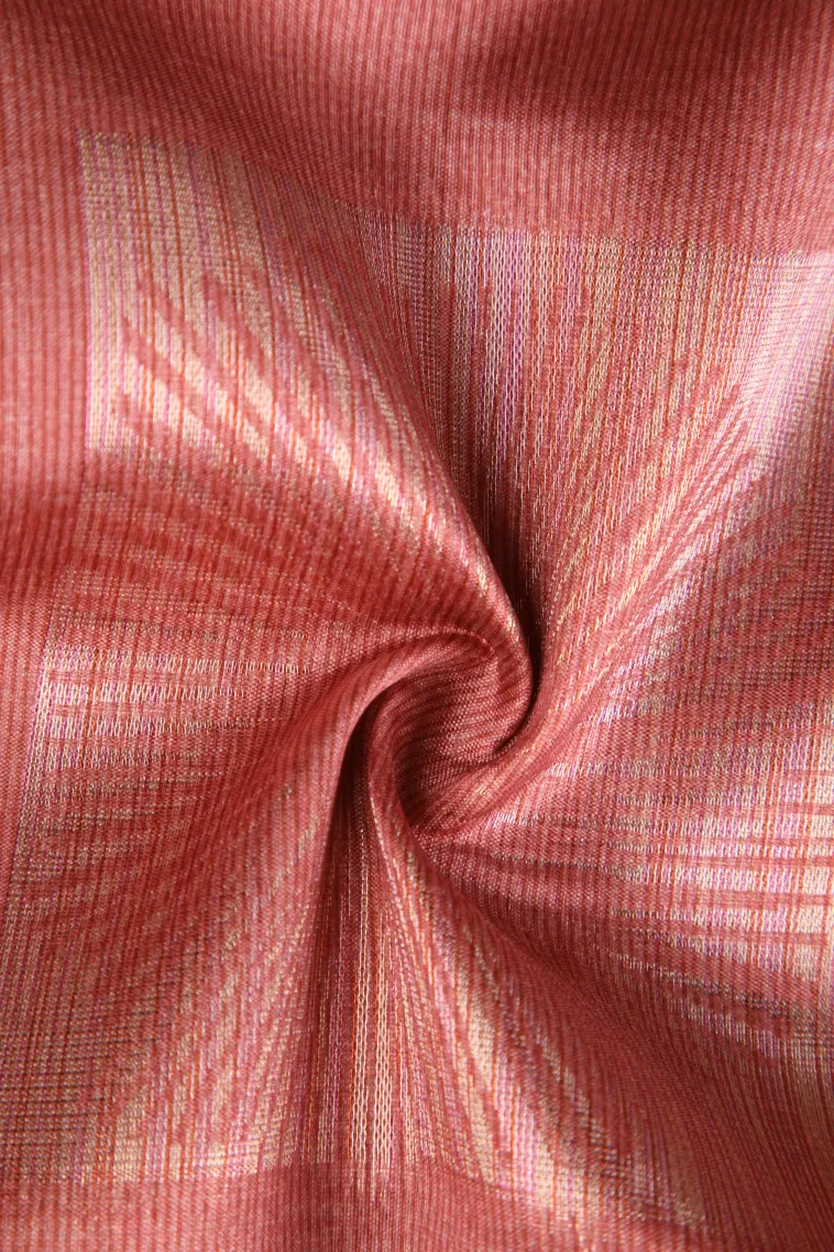 Blush Red Tussar Saree Without Zari With Jamandery Pattern view 4