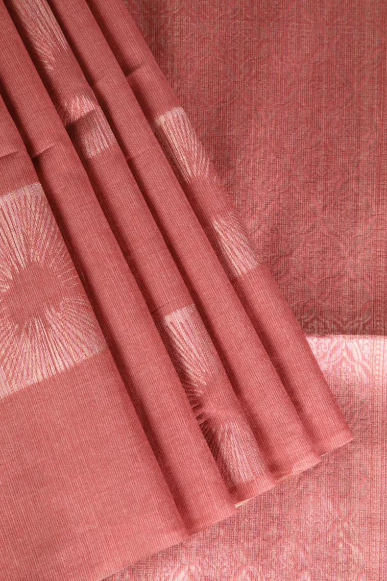 Blush Red Tussar Saree Without Zari With Jamandery Pattern