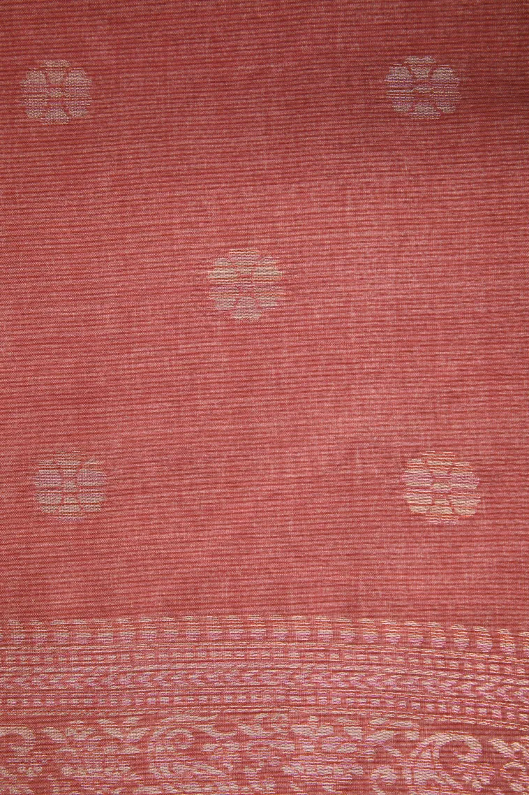 Blush Red Tussar Saree Without Zari With Jamandery Pattern view 3