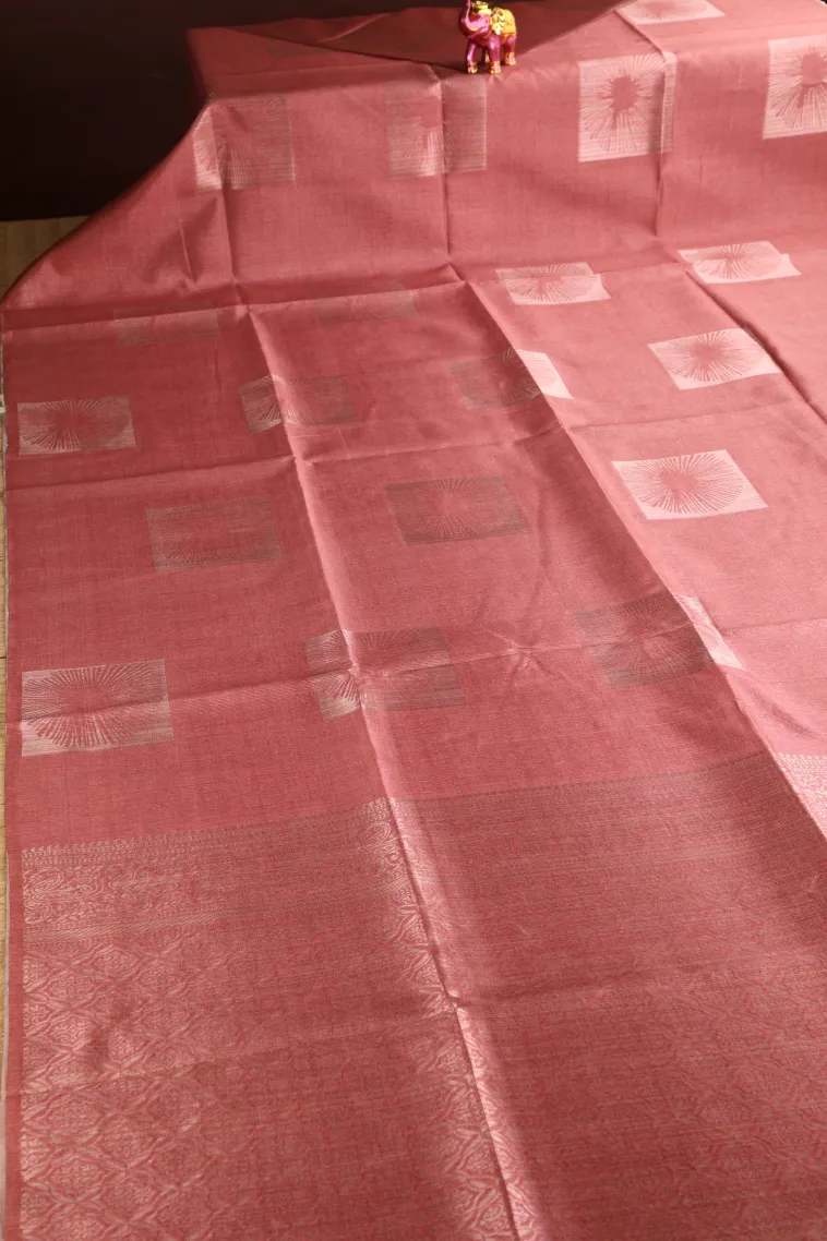 Blush Red Tussar Saree Without Zari With Jamandery Pattern view 2
