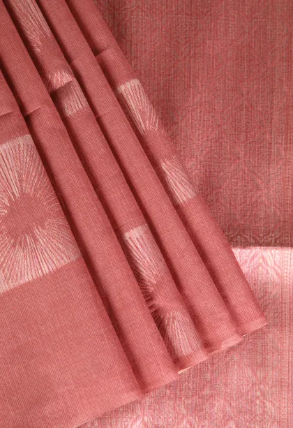 Blush Red Tussar Saree Without Zari With Jamandery Pattern