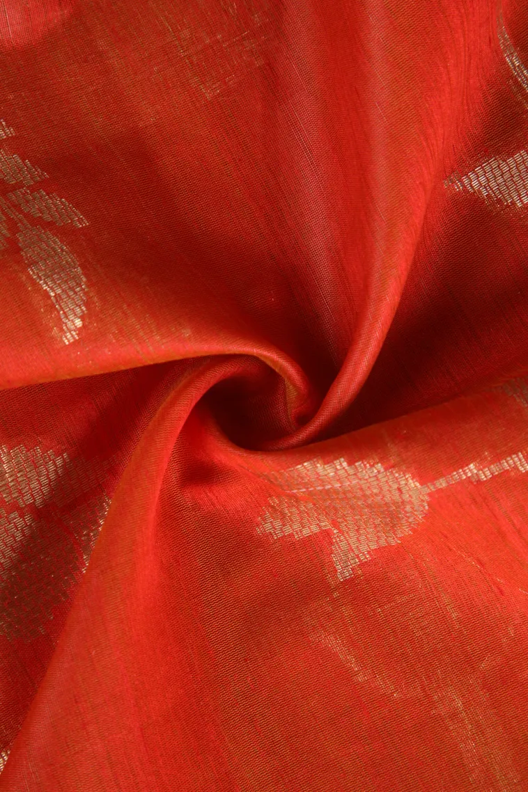Fire Orange Semi Tussar Silk with Antic Zari Flower Mottif view 4