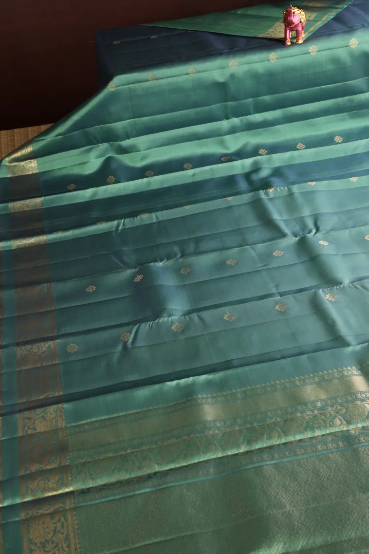 Pistachio Green Soft Silk Saree with Gold Zari Buttis (small Dots Or Motifs) view 2