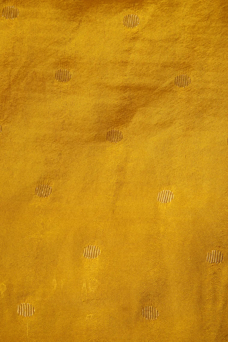 Lemon Yellow Raw Silk Sarees with Gold Zari Buttis (small Dots Or Motifs) view 3