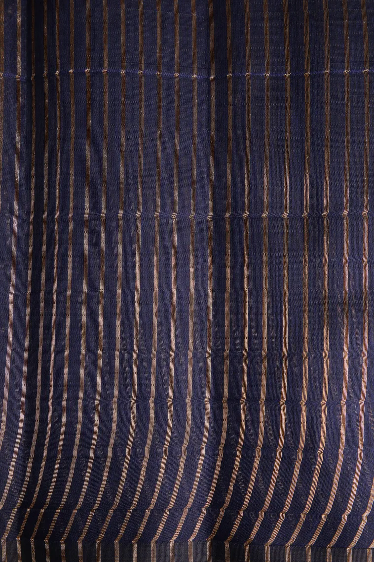 Indigo Blue Raw Silk Sarees with Gold Zari Mango Puttas view 3