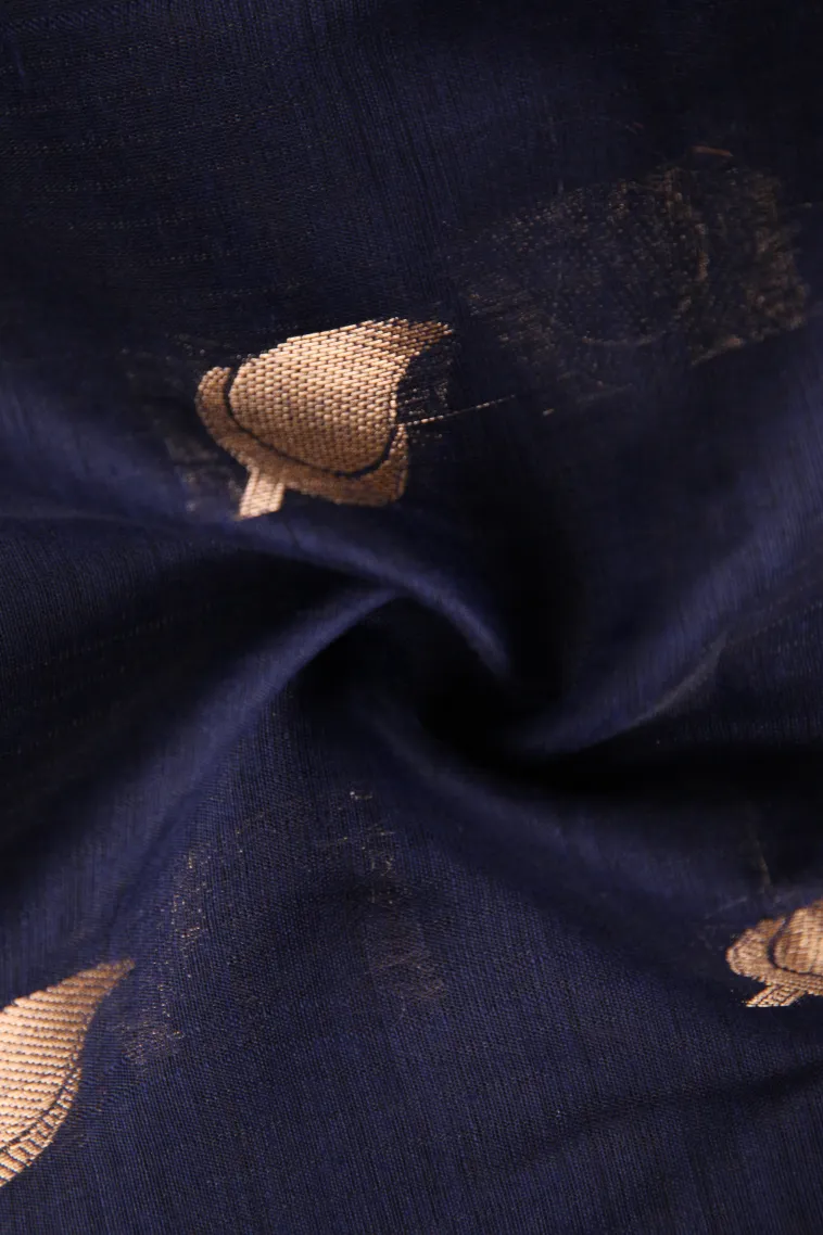 Indigo Blue Raw Silk Sarees with Gold Zari Mango Puttas view 4