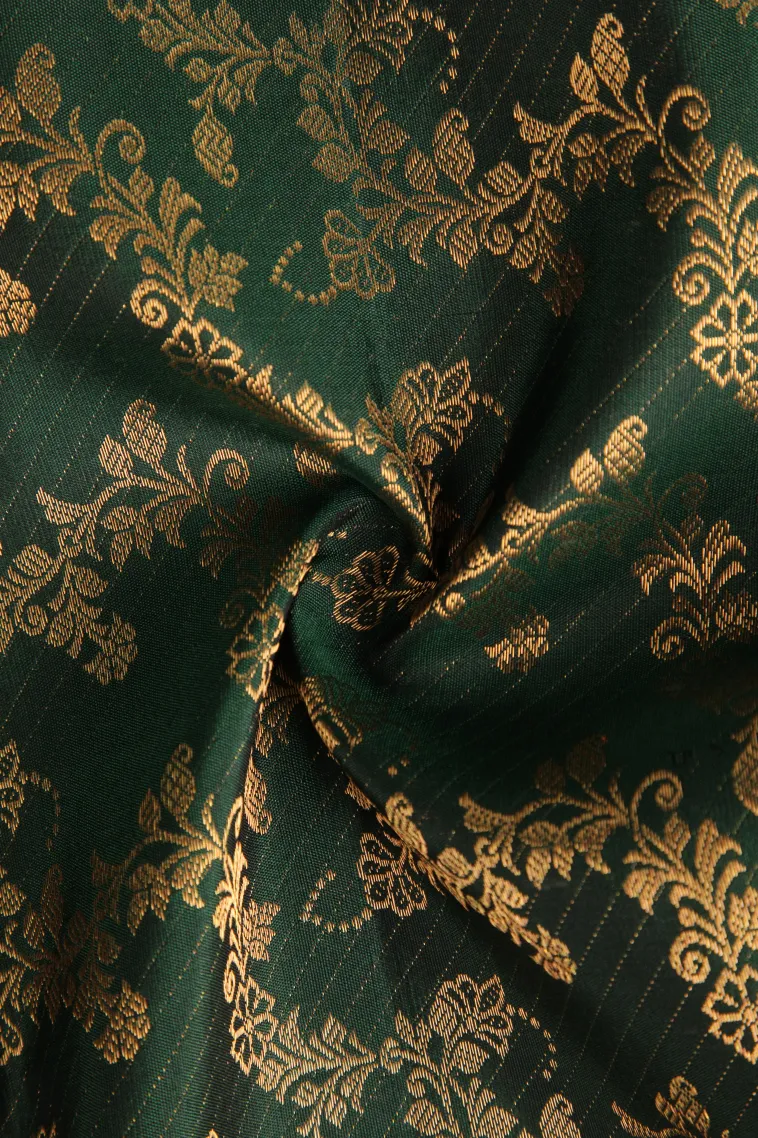 Bottle Green Kanchipuram Silk Sarees with Gold Zari Floral Patterns view 4