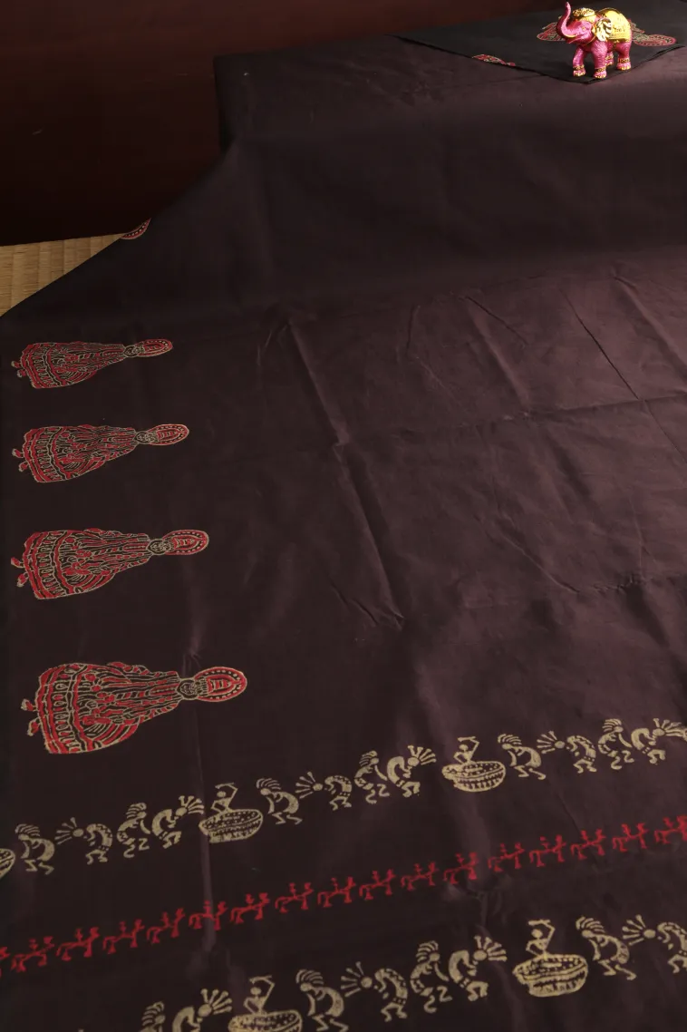 Coffee Brown Poly Cotton Sarees Without Zari With Plain view 2