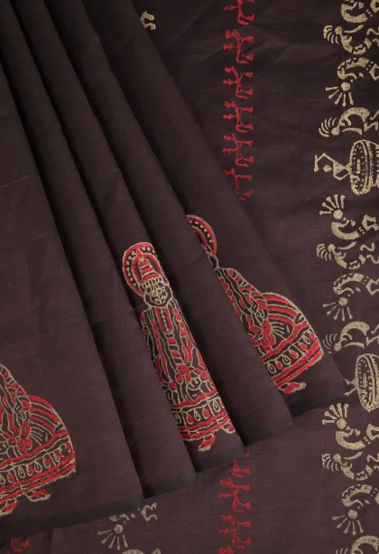 Coffee Brown Poly Cotton Sarees Without Zari With Plain
