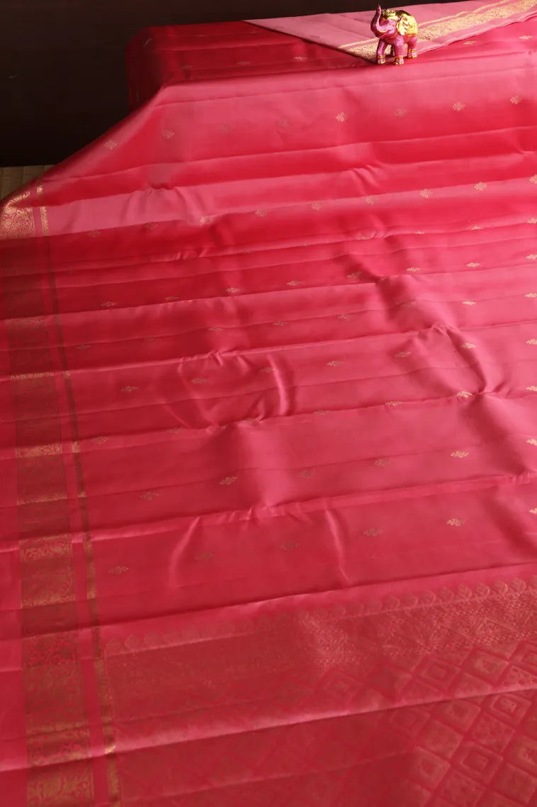 Rose Pink Soft Silk Saree with Gold Zari Buttis (small Dots Or Motifs) view 2