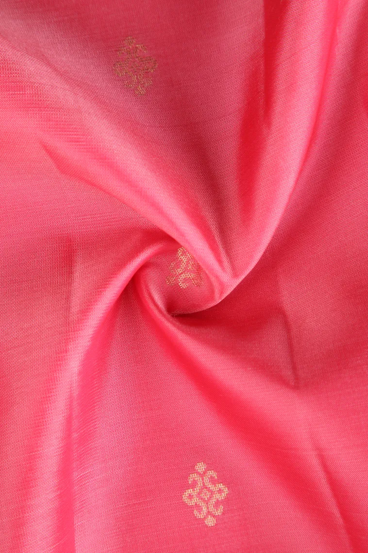 Rose Pink Soft Silk Saree with Gold Zari Buttis (small Dots Or Motifs) view 4