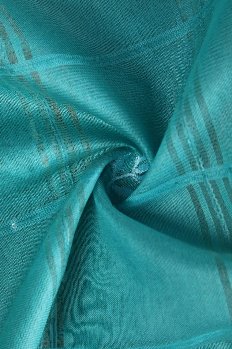 Sky Blue Semi Tussar Silk with Thread Zari Checks And Puttas view 4