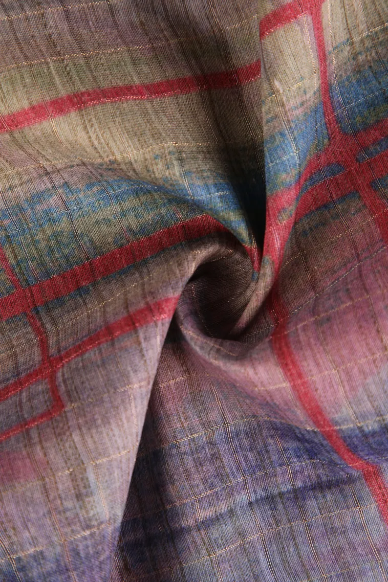 Cobalt Blue Semi Tussar Silk with Gold Zari Geometric Shapes view 4