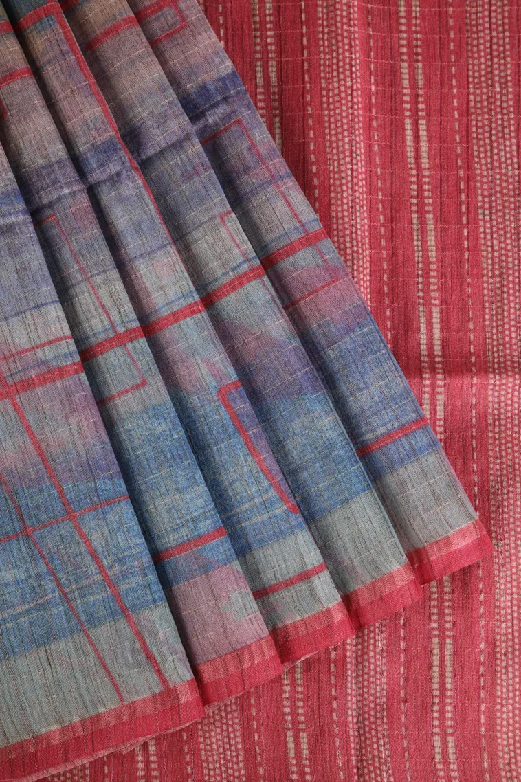 Cobalt Blue Semi Tussar Silk with Gold Zari Geometric Shapes