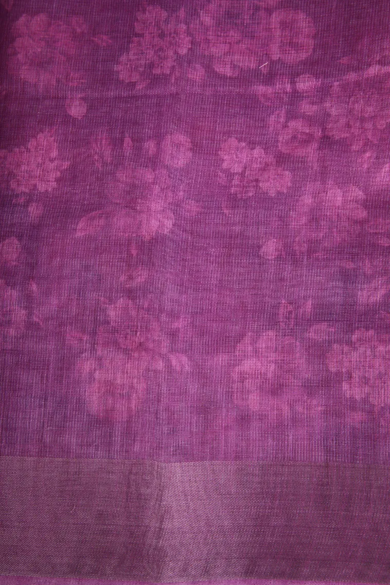 Salmon Pink Linen Saree with Silver Zari Floral Patterns view 3