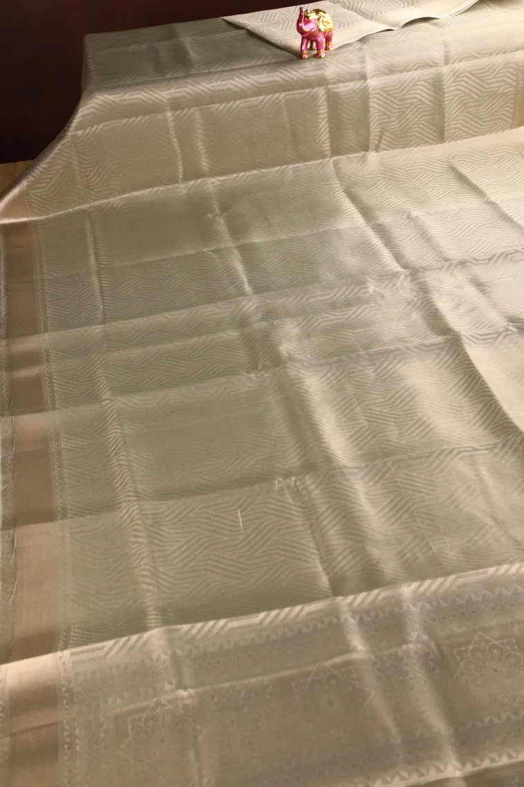 Pistachio Green Organza Saree with Bronze Zari Floral Patterns view 2