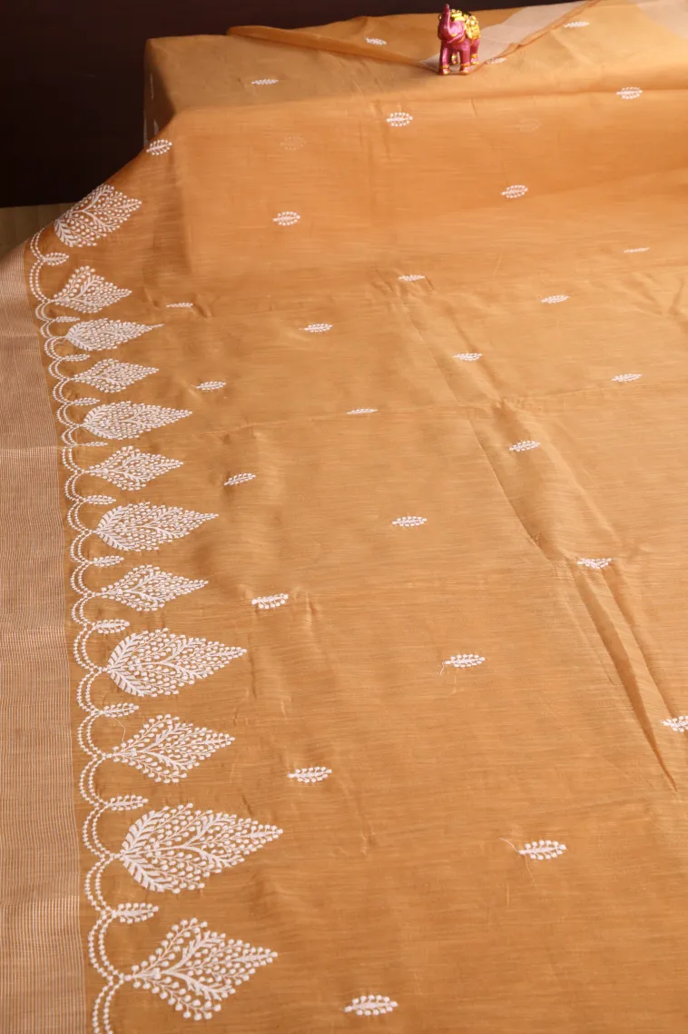 Cantaloupe Orange Manipuri Cotton Sarees Without Zari With Tree Mottif view 2